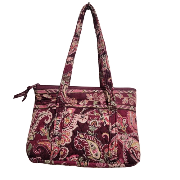 Vera Bradley Retired Piccadilly Plum Paisley Quilted Tote Shoulder Bag - Picture 2 of 13